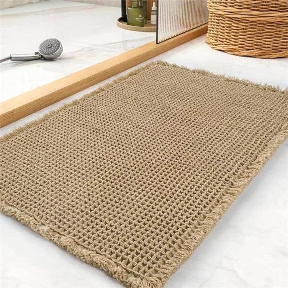 Waffle Bath Mat 17x24 Soft Absorbent Non Slip Washable Bathroom Rug with Tassels